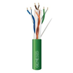Genesis 51021105 CAT6 Plus Plenum Cable, 23/4 Solid BC, UTP, Unshielded, CMP, LP, FT6, 1000' (304.8m), REELEX Pull Box, Green