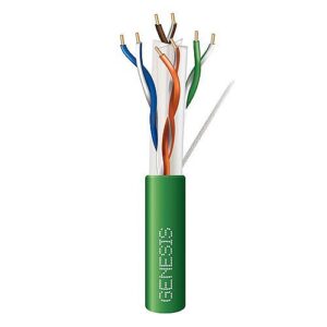 Genesis 51022105 CAT6 Plus Plenum Cable, 23/4 Solid BC, UTP, Unshielded, CMP, LP, FT6, 1000' (304.8m), Pull Box, Green