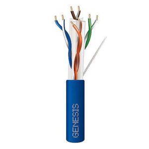 Genesis 51022106 CAT6 Plus Plenum Cable, 23/4 Solid BC, UTP, Unshielded, CMP, LP, FT6, 1000' (304.8m), Pull Box, Blue