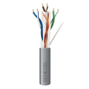 Genesis 51022109 CAT6 Plus Plenum Cable, 23/4 Solid BC, UTP, Unshielded, CMP, LP, FT6, 1000' (304.8m), Reel-in-Box, Gray