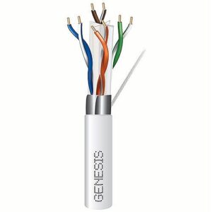 Genesis 53931001 CAT6A Plenum Cable, 23/4 Solid BC, Unshielded, UTP, CMP, FT6, 1000' (304.8m), Reel, White