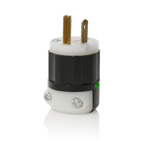 Leviton 5466-PLC Industrial Grade Straight Blade Plug, 20A, 250V, Black/White