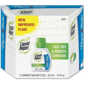Paper Mate 5643115 Liquid Paper Fast Dry Correction Fluid, 3-Pack