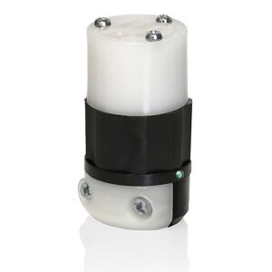 Leviton 5669-PLC Straight Blade Connector, Industrial Grade, 15A, 250V, Black-White