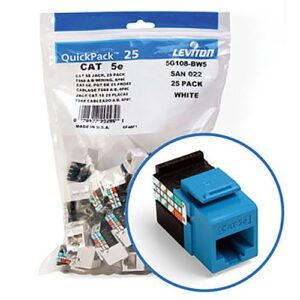 Leviton 5G108-BL5 GigaMax CAT5e QuickPort Jack QuickPack, 25-Pack, Blue