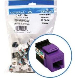 Leviton 5G108-BP5 GigaMax CAT5e QuickPort Jack QuickPack, 25-Pack, Purple