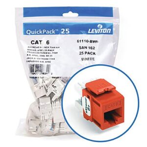 Leviton 61110-BO6 eXtreme CAT6 QuickPort Jack QuickPack, 25-Pack, Orange