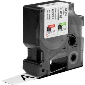 DYMO 622290 Rhino Clear Polyester Tape, 19mm, Black Text