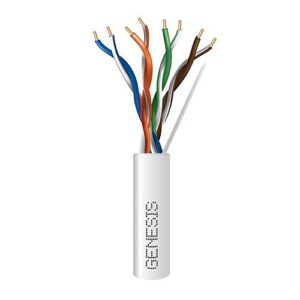 Genesis 63611101 CAT6 Plenum Cable, 23/4 Solid BC, Unshielded, UTP, CMP, FT6, 1000' (304.8m), REELEX Pull Box, White