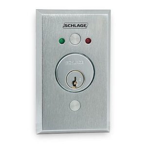 Schlage 653-14 630 L2 650 Series Key Switch, DPDT Maintained Single Direction with LEDs (Red/Green), Dual Voltage, amp at 30V DC, Satin Finish on .035 Stainless Steel