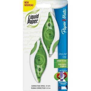 Paper Mate 662415 Liquid Paper DryLine Grip Correction Tapes, Green, 2-Pack