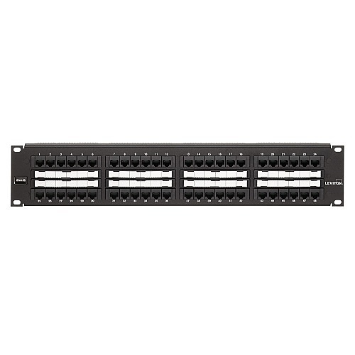 Leviton 69586-C48 eXtreme CAT6 Flat Universal Patch Panel, 48-Port, 2RU, Black