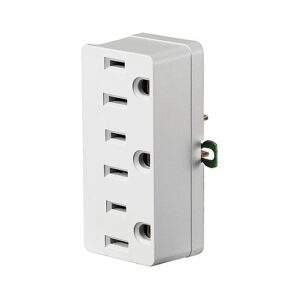 Leviton 698-W 15A Triple Outlet/Receptacle Plug-In Adapter, Grounding Clip, White