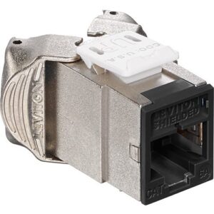 Leviton 6ASJK-RE6 Atlas-X1 Category 6A Shielded Connector, QuickPort Jack, Component-Rated, Black