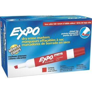 Expo 80002 Low Odor Dry Erase Markers, Chisel Tip, Red, 12-Pack