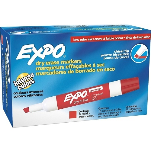 Expo 80002 Low Odor Dry Erase Markers, Chisel Tip, Red, 12-Pack