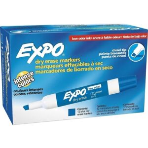 Expo 80003 Low Odor Dry Erase Markers, Chisel Tip, Blue, 12-Pack