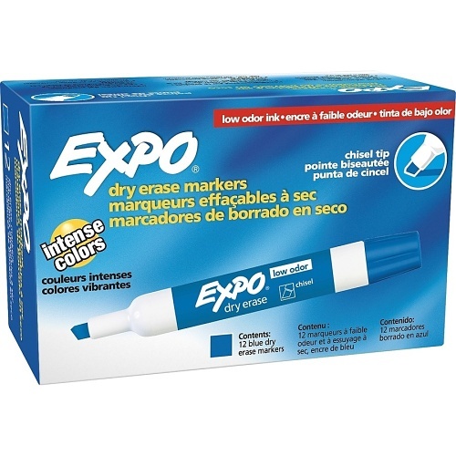 Expo 80003 Low Odor Dry Erase Markers, Chisel Tip, Blue, 12-Pack