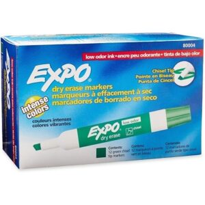 Expo 80004 Low Odor Dry Erase Markers, Chisel Tip, Green, 12-Pack