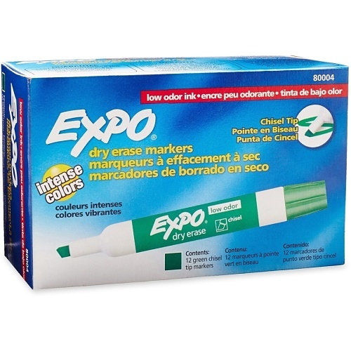 Expo 80004 Low Odor Dry Erase Markers, Chisel Tip, Green, 12-Pack