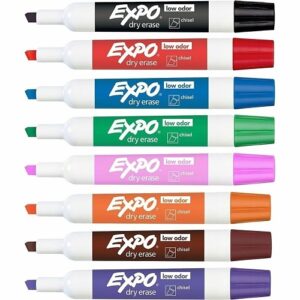 Expo 80078 Low Odor Dry Erase Markers, Chisel Tip, Assorted Colors, 8-Pack