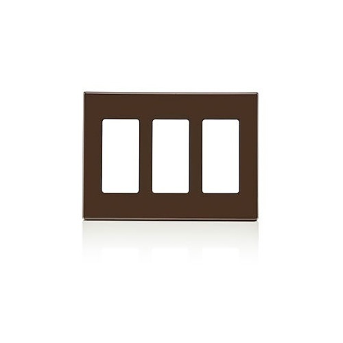 Leviton 80311-S0 3-Gang Decora Plus Screwless Wallplate Polycarbonate, Brown