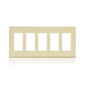 Leviton 80321-SI 5-Gang Decora Plus Screwless Wallplate, Polycarbonate, Ivory