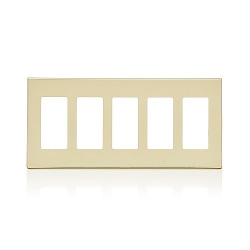 Leviton 80321-SI 5-Gang Decora Plus Screwless Wallplate, Polycarbonate, Ivory