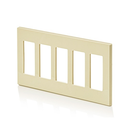 Leviton 80321-SI 5-Gang Decora Plus Screwless Wallplate, Polycarbonate, Ivory