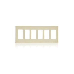 Leviton 80326-ST Ceiling Mount|Wall Mount Plate, 6-Gang Screwless Decora, Light Almond