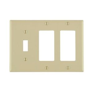 Leviton 80431-I Wall Plate, 3-Gang Design for One Toggle and Two Decorator Openings, Ivory
