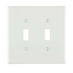 Leviton 80509-W Wall Plate, 2-Gang, 2-Toggle, Midway Size, White