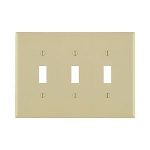 Leviton 80511-I 3-Gang 3-Toggle Midway Size Wall Plate, Ivory