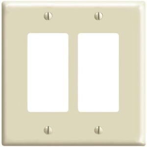 Leviton 80609-00I 2-Gang Decora/GFCI Device Wallplate, Midway Size, Thermoset, Ivory
