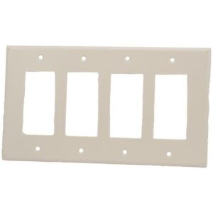 Leviton 80612-W 4-Gang Decora/GFCI Device Wallplate, Midway Size, Thermoset, White