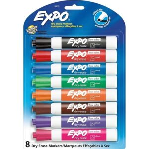 Expo 80678 Low Odor Dry Erase Markers, Chisel Tip, Assorted Colors, Box, 8-Pack