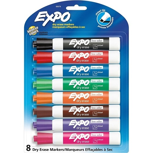 Expo 80678 Low Odor Dry Erase Markers, Chisel Tip, Assorted Colors, Box, 8-Pack