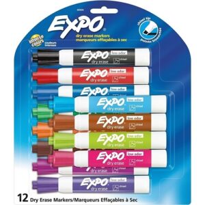 Expo 80699 Low Odor Dry Erase Markers, Chisel Tip, Assorted Colors, 12-Pack