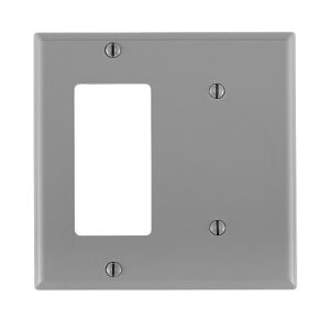 Leviton 80708-GY Wall Plate, 2-Gang, One Decorator Opening and One Blank Strap, Gray