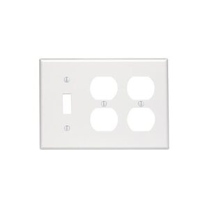 Leviton 80747-W Wall Plate, Three-Gang Configuration with One Toggle and Two Duplex Device Mounts, White