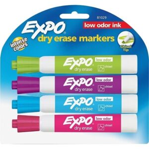 Expo 81029 Low Odor Dry Erase Markers, Chisel Tip, Fashion Assorted Colors, 4-Pack
