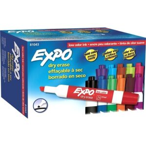 Expo 81043 Low Odor Dry Erase Markers, Chisel Tip, Assorted Colors, 12-Pack