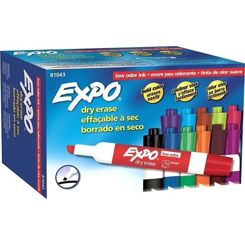 Expo 81043 Low Odor Dry Erase Markers, Chisel Tip, Assorted Colors, 12-Pack