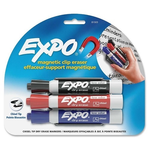 Expo 81503 Expo Magnetic Clip Eraser with 3 Low Chemical Markers