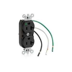 Leviton 8300-LE Connectors, EB REC DUP HG PIGTAIL 2PO 3WI 20A125V
