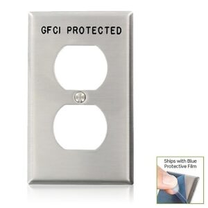Leviton 84003-G40 1 Gang 302 Stainless Steel GFCI Duplex Wall Plate, Standard and Weatherproof