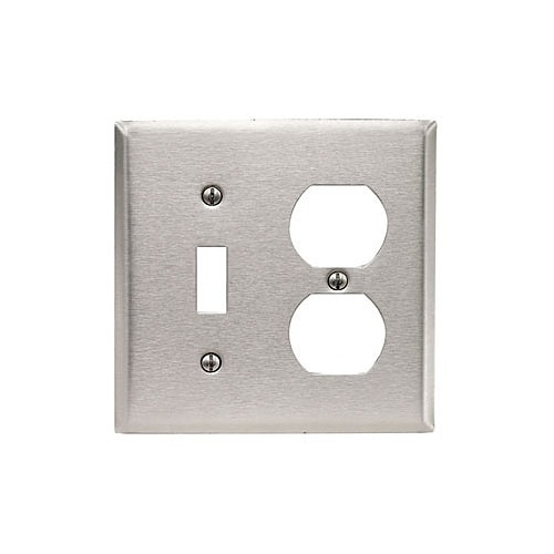 Leviton 84005 2-Gang Stainless Steel Wall Plate for 1 Toggle and 1 Duplex Outlet