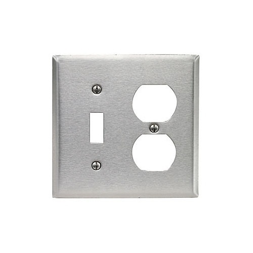 Leviton 84005-40 Wall Plate, Satin 302 Stainless Steel, Accommodates One Duplex and One Toggle Switch