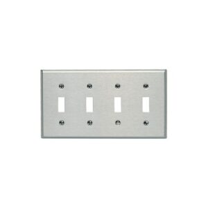 Leviton 84012 4-Gang Toggle Standard Wallplate, 430 Stainless Steel
