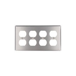 Leviton 84041-40 4-Gang 302 Stainless Steel Duplex Wall Plate, Standard and Weatherproof